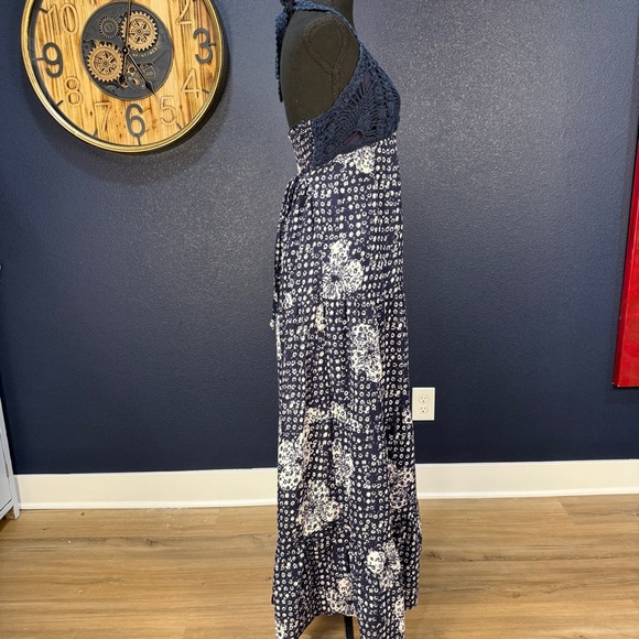 John Robshaw for Lucky White and Blue Crochet Halter Maxi Dress, Medium - Picture 8 of 11